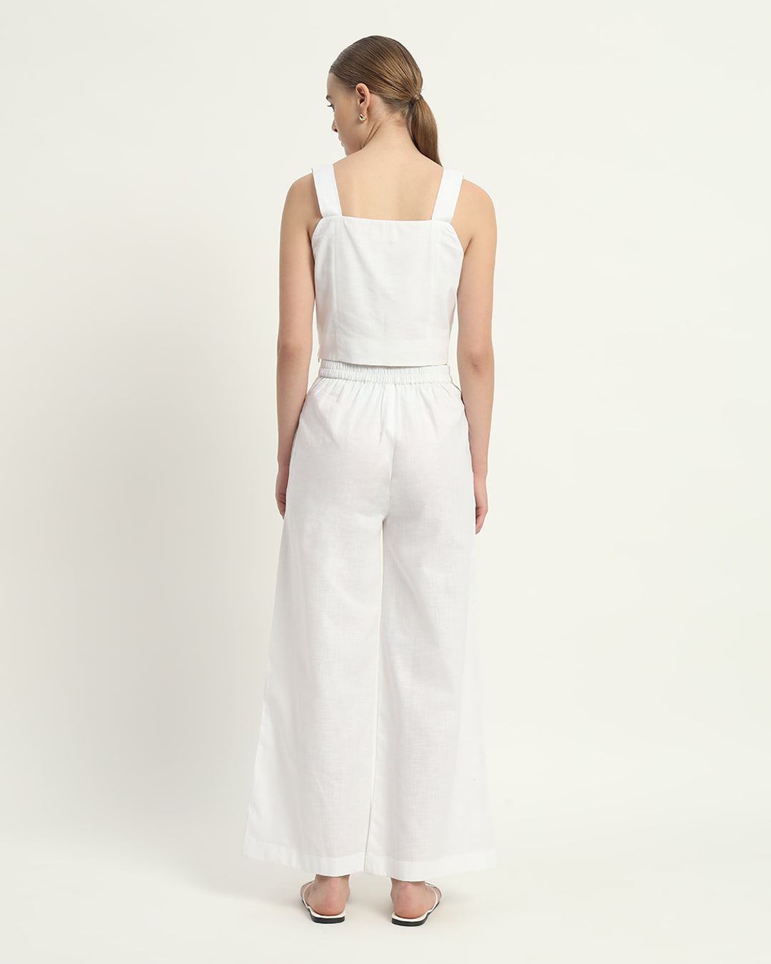 Pants Matching Set White Linen Sleek Square Crop
