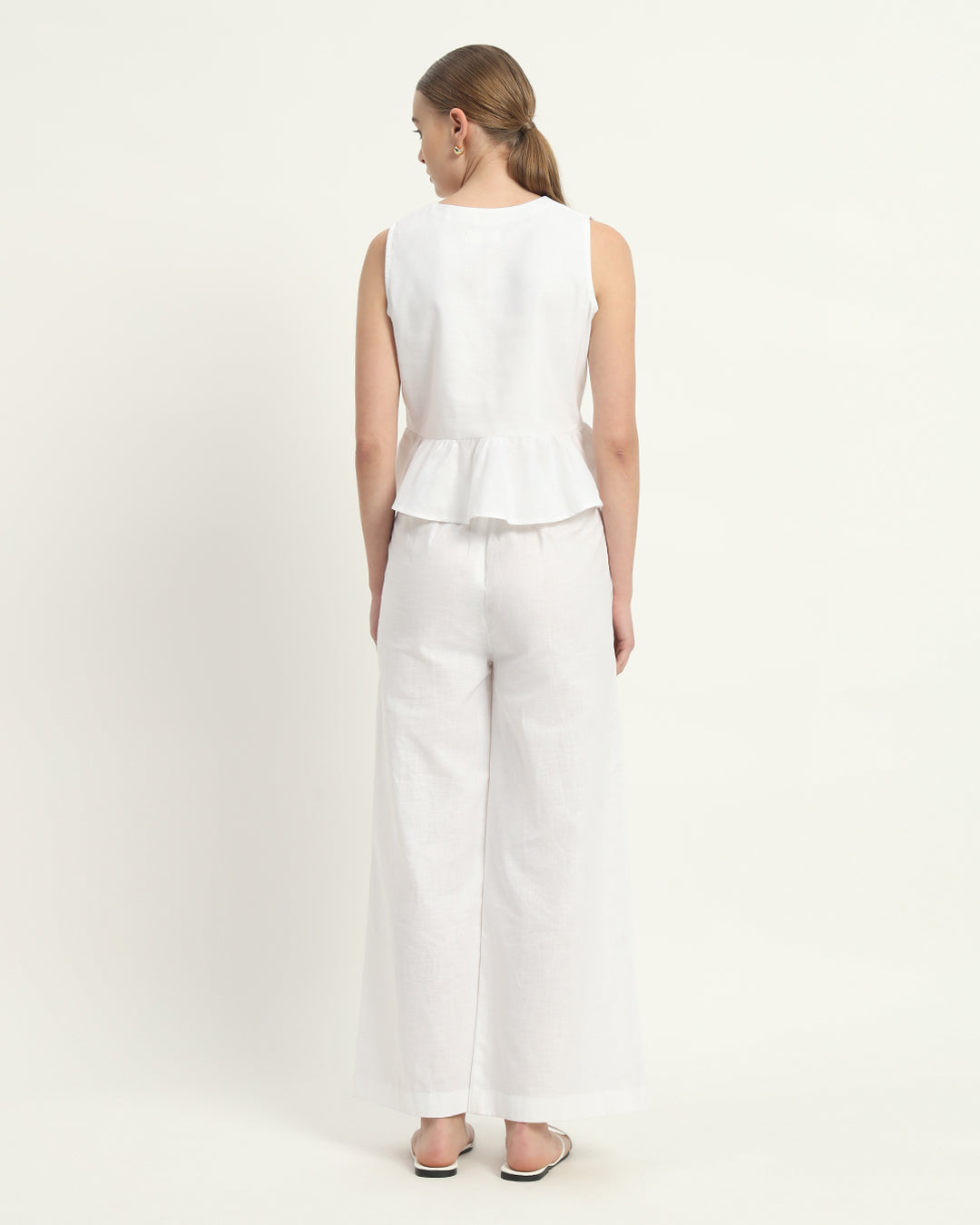 Pants Matching Set White Linen Posh Peplum V Neck