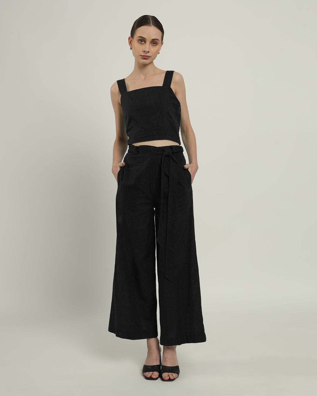Pants Matching Set Noir Sleek Square Crop Solid