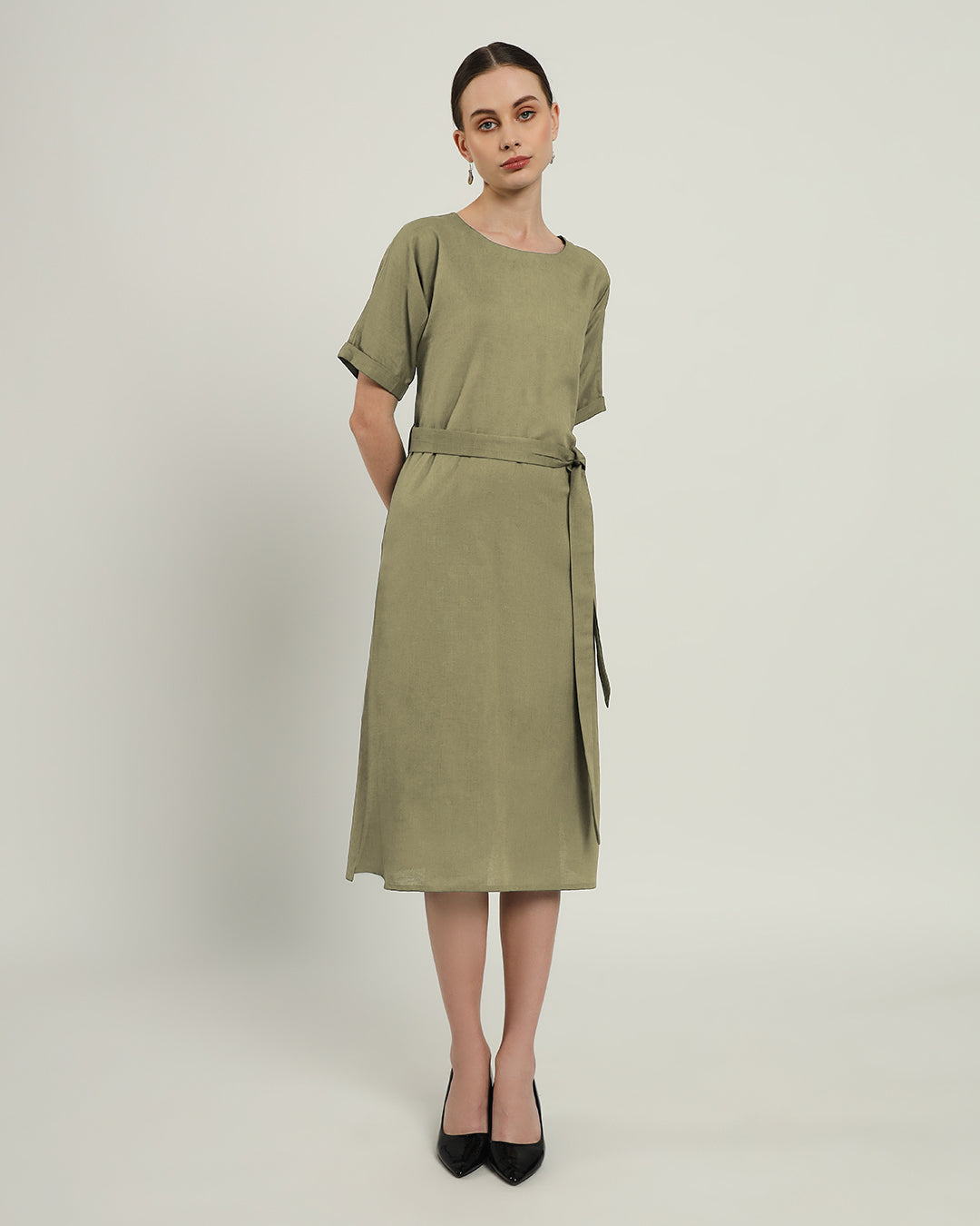 The Tayma Daisy Olive Linen Dress
