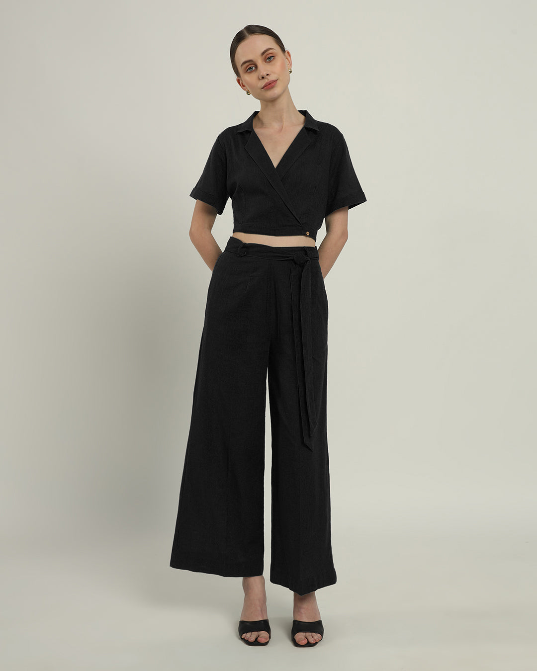 Noir Lapel Collar Solid Top (Without Bottoms)