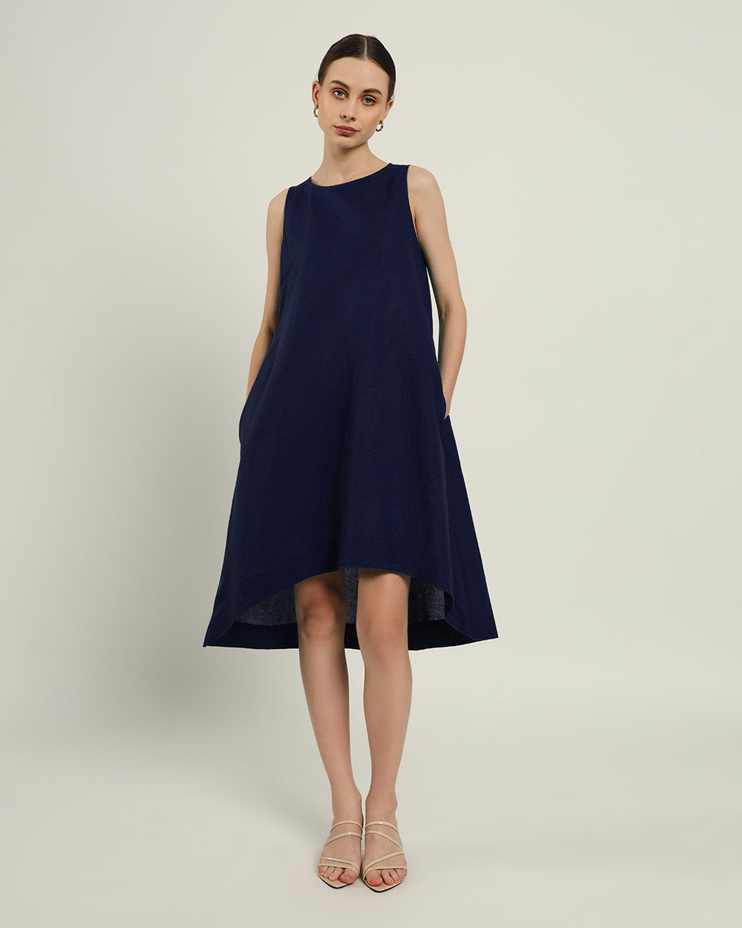 The Odesa Daisy Midnight Blue Linen Dress