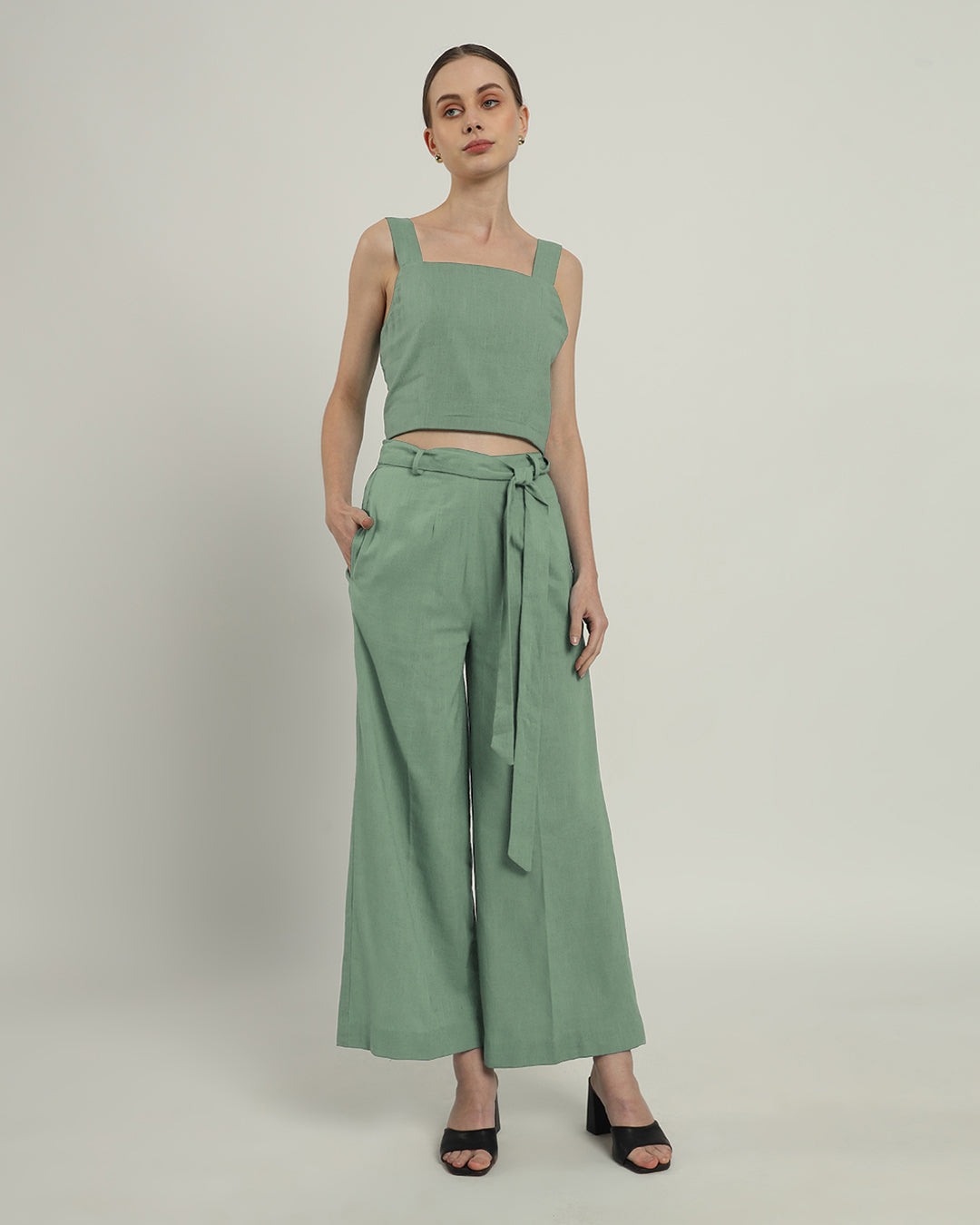 Mint Sleek Square Crop Solid Top (Without Bottoms)