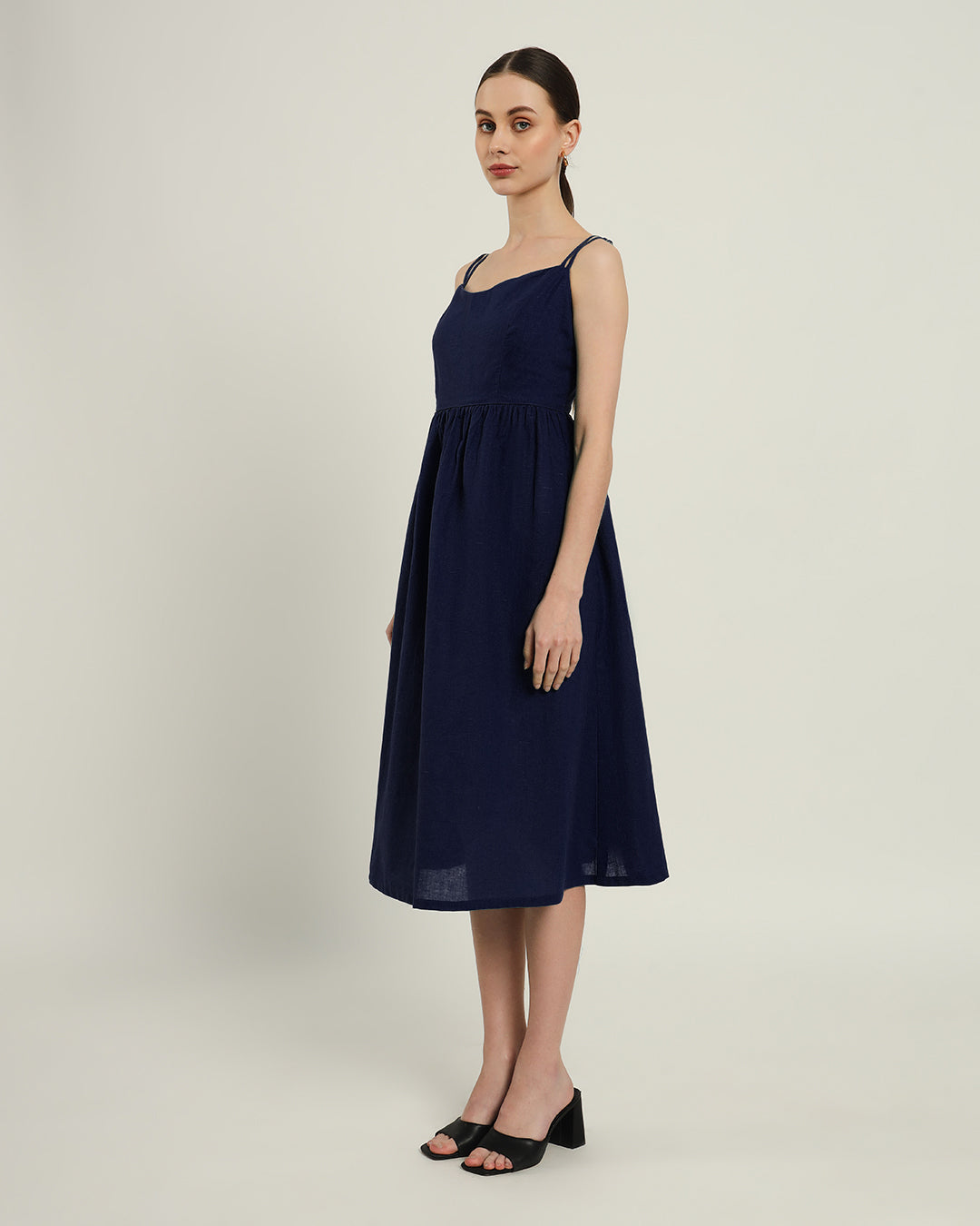 The Haiti Daisy Midnight Blue Linen Dress