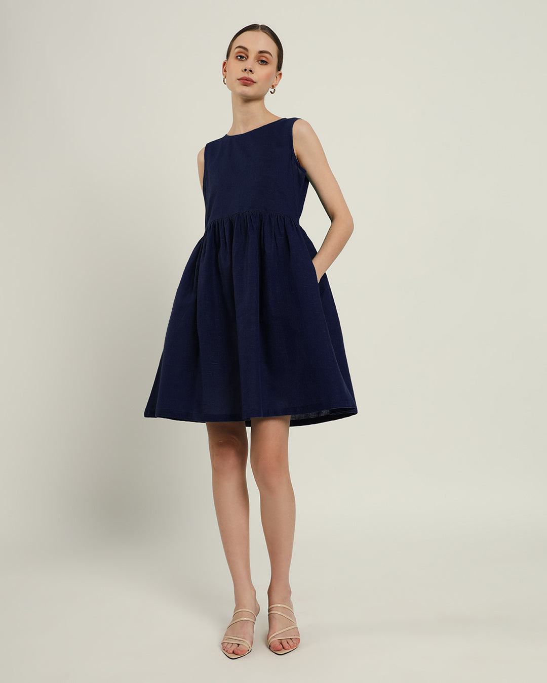 The Chania Daisy Midnight Blue Linen Dress