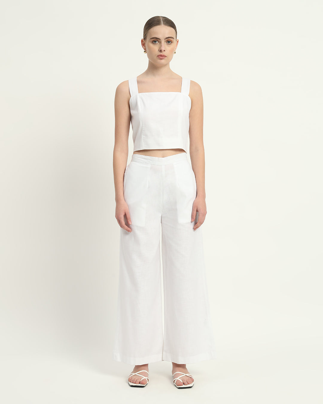 Pants Matching Set- White Linen Sleek Square