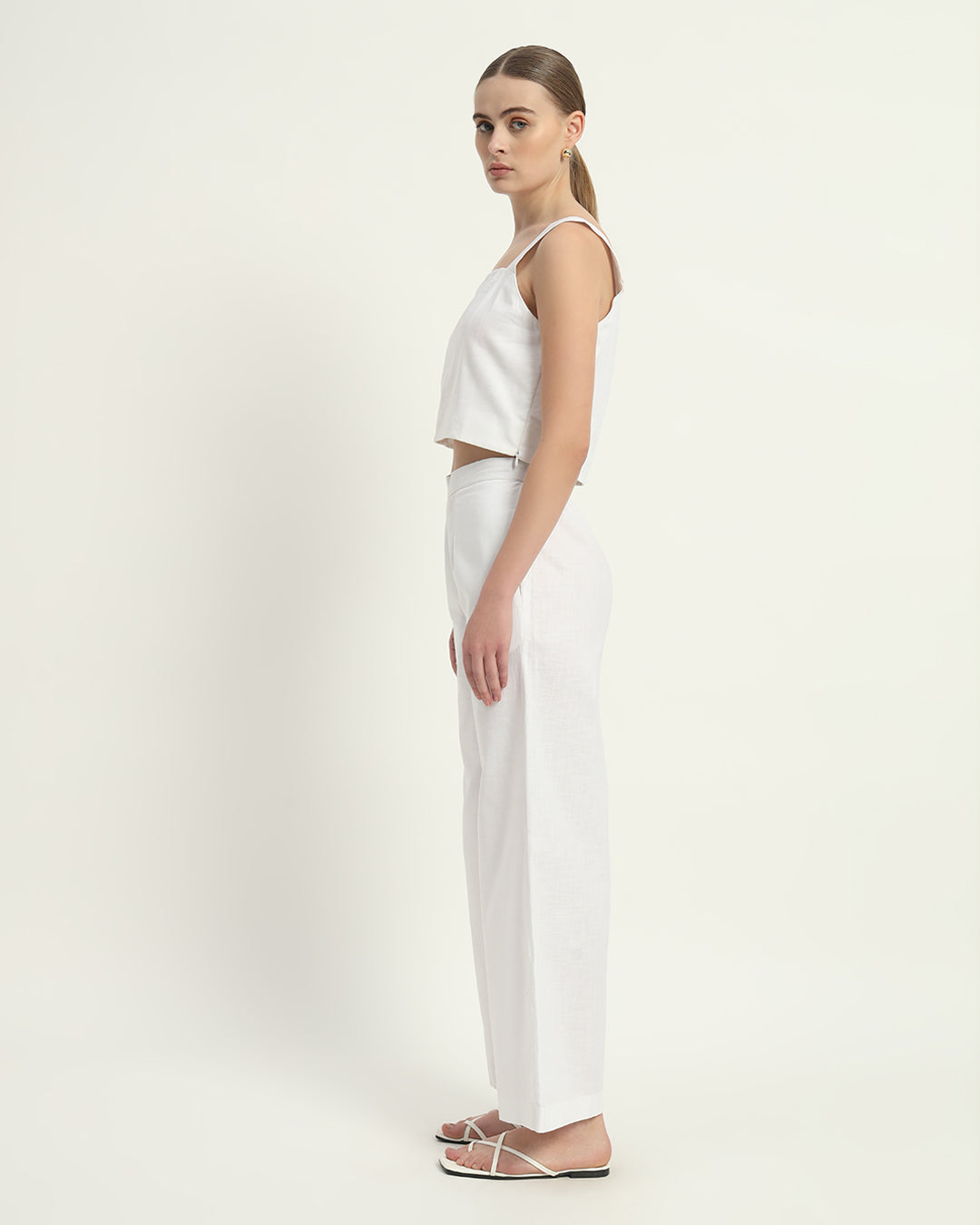 Pants Matching Set- White Linen Sleek Square