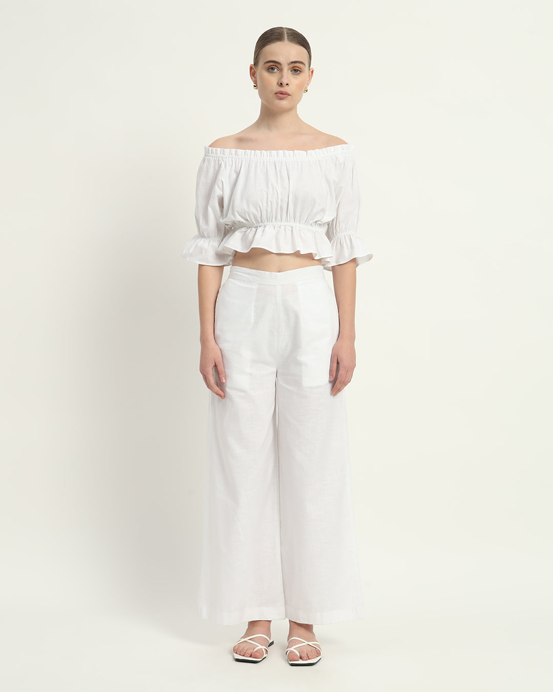 Pants Matching Set- White Linen Radiant Ruche
