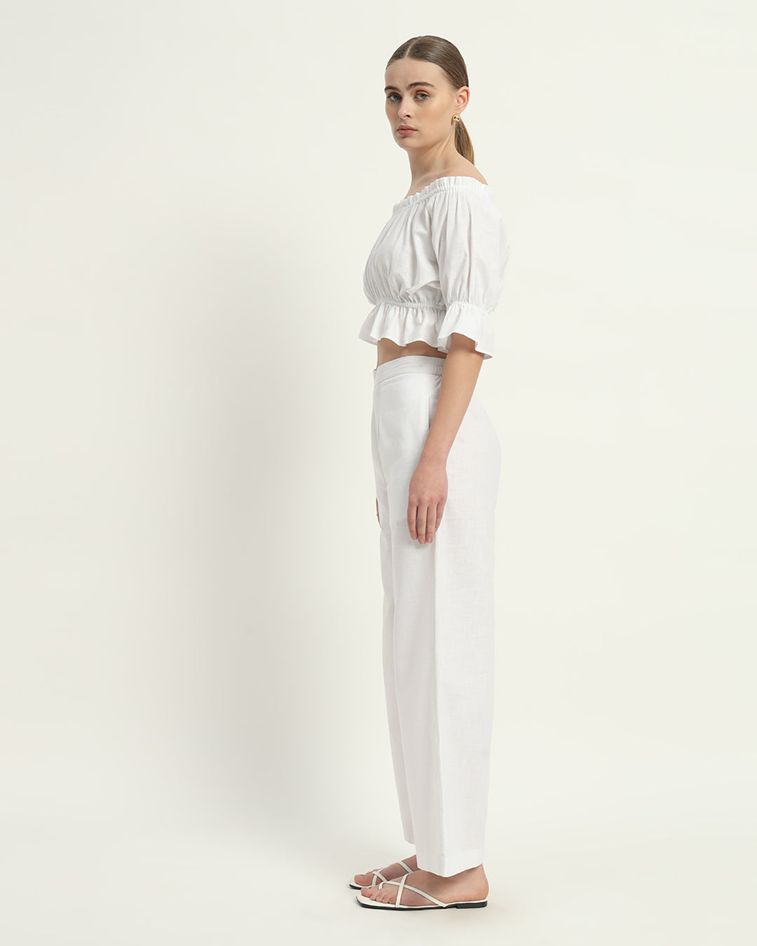 Pants Matching Set- White Linen Radiant Ruche