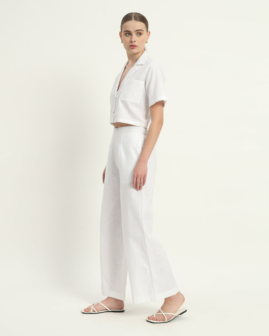 Pants Matching Set- White Vintage Vogue Crop Linen