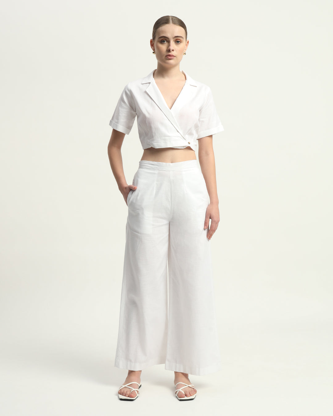Pants Matching Set- White Lapel Collar