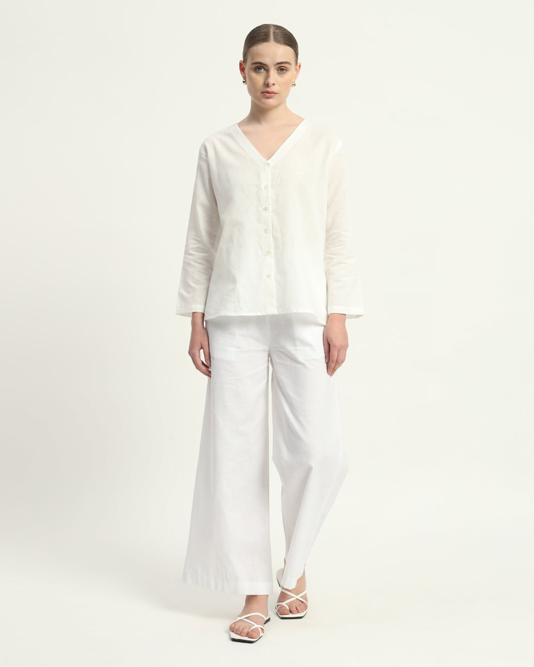 Pants Matching Set- White Classic Grace Linen