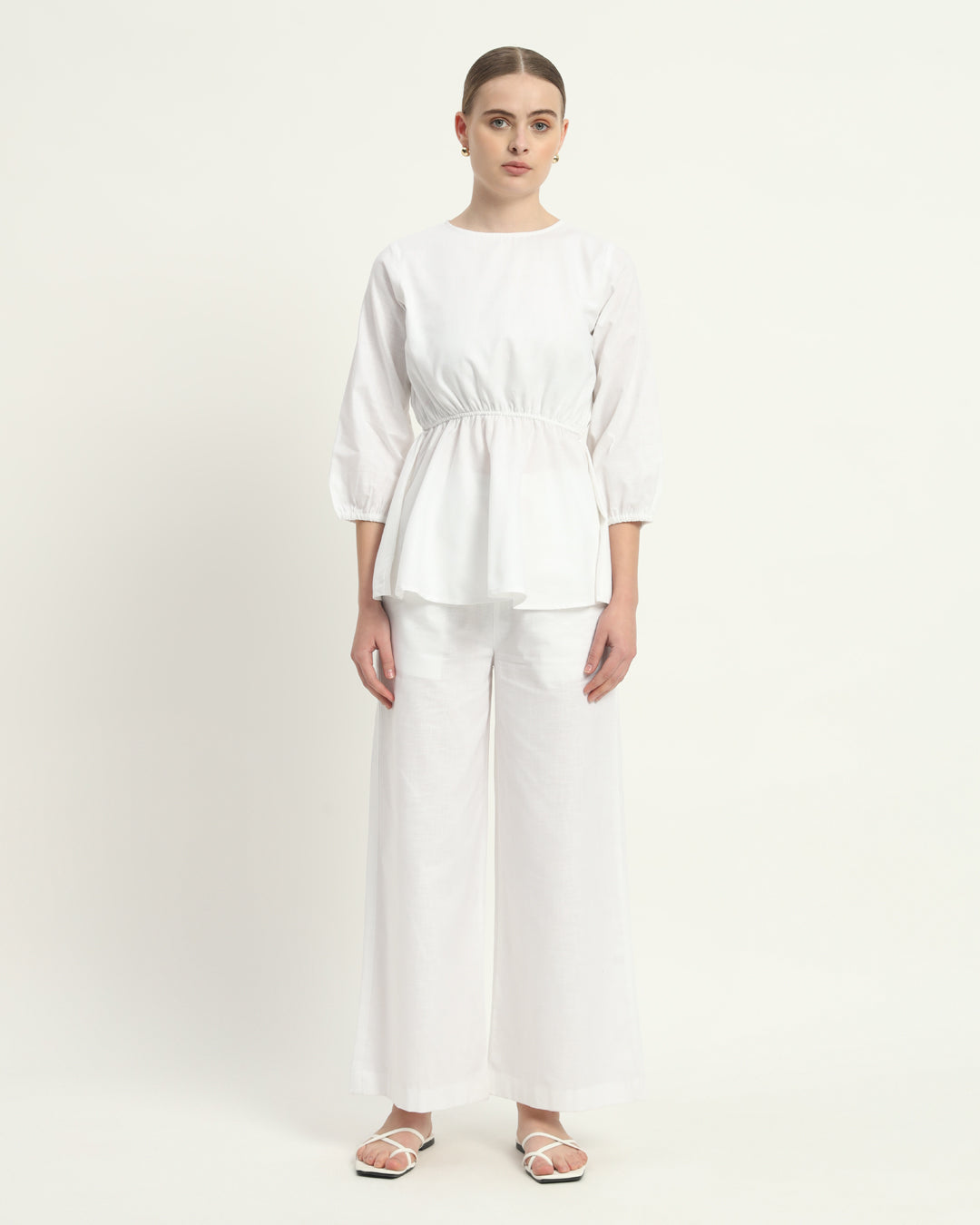 Pants Matching Set- White Royal Peplum Affair Linen