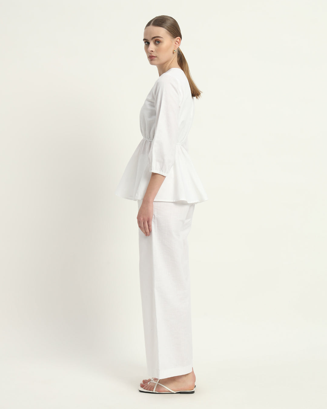 Pants Matching Set- White Royal Peplum Affair Linen