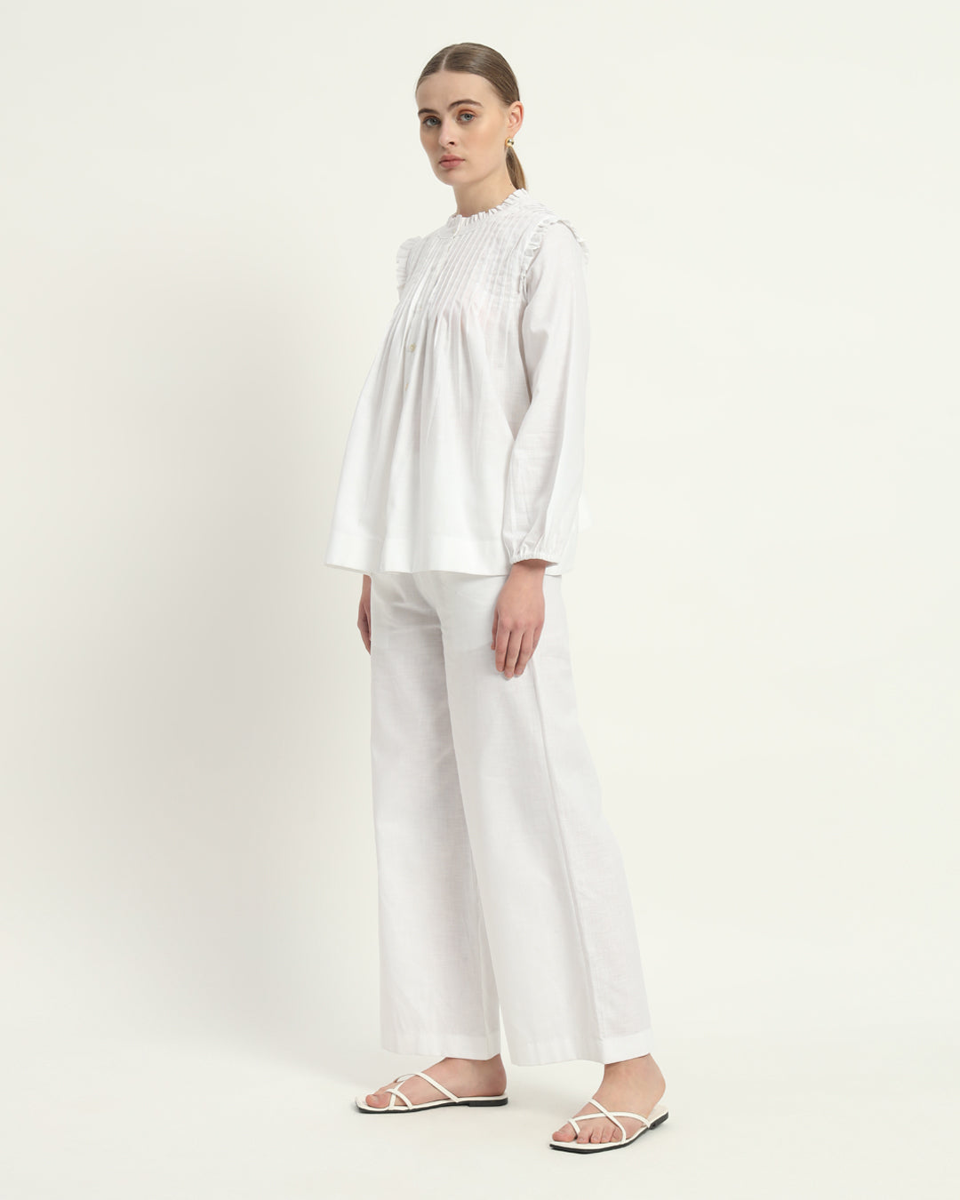Pants Matching Set- White Sleek Peplum Duo Linen