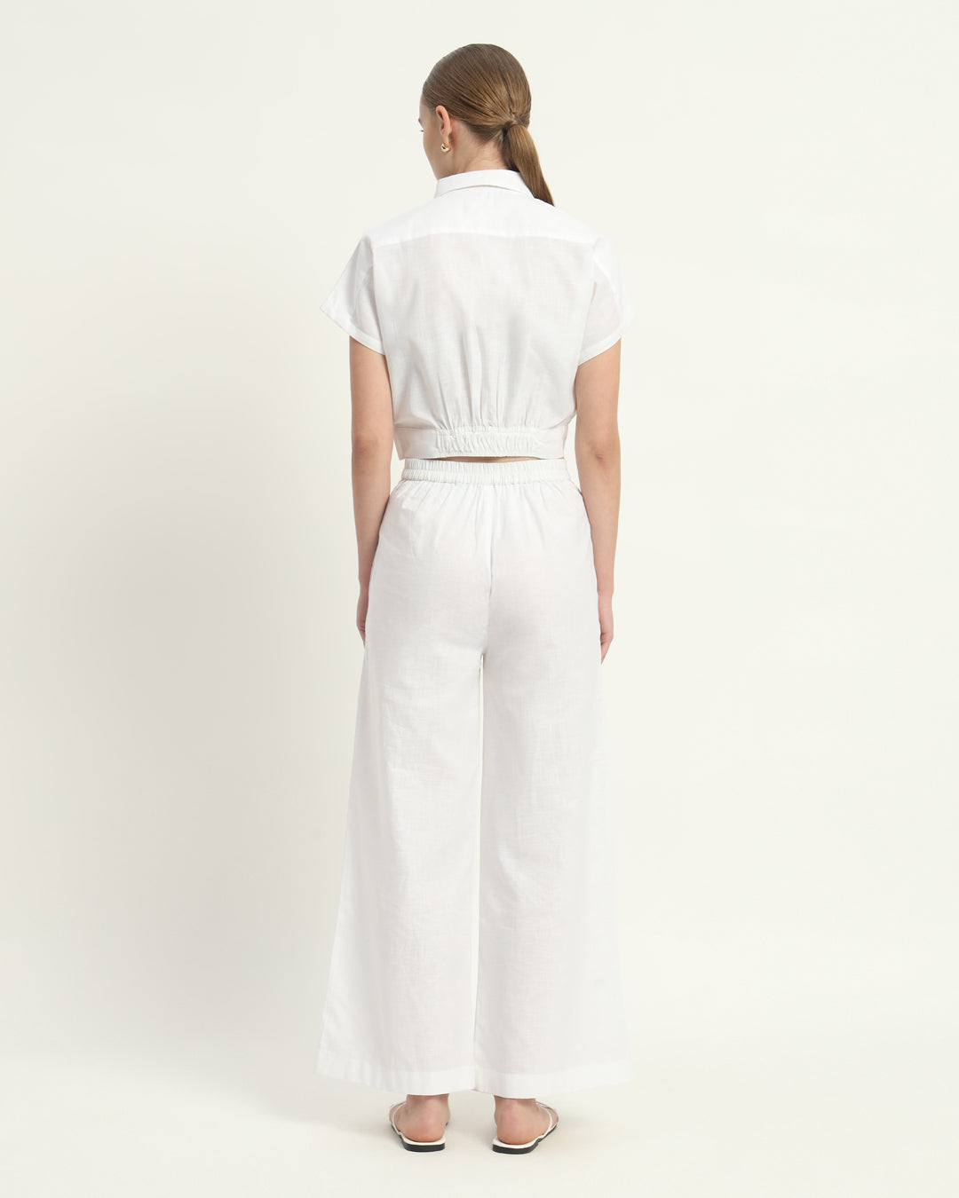 Pants Matching Set- White Chic Crop Linen