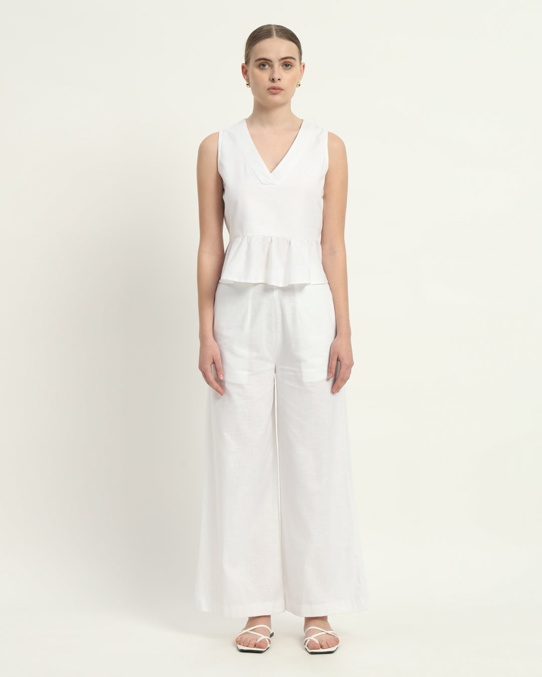 Pants Matching Set- White Linen Posh Peplum