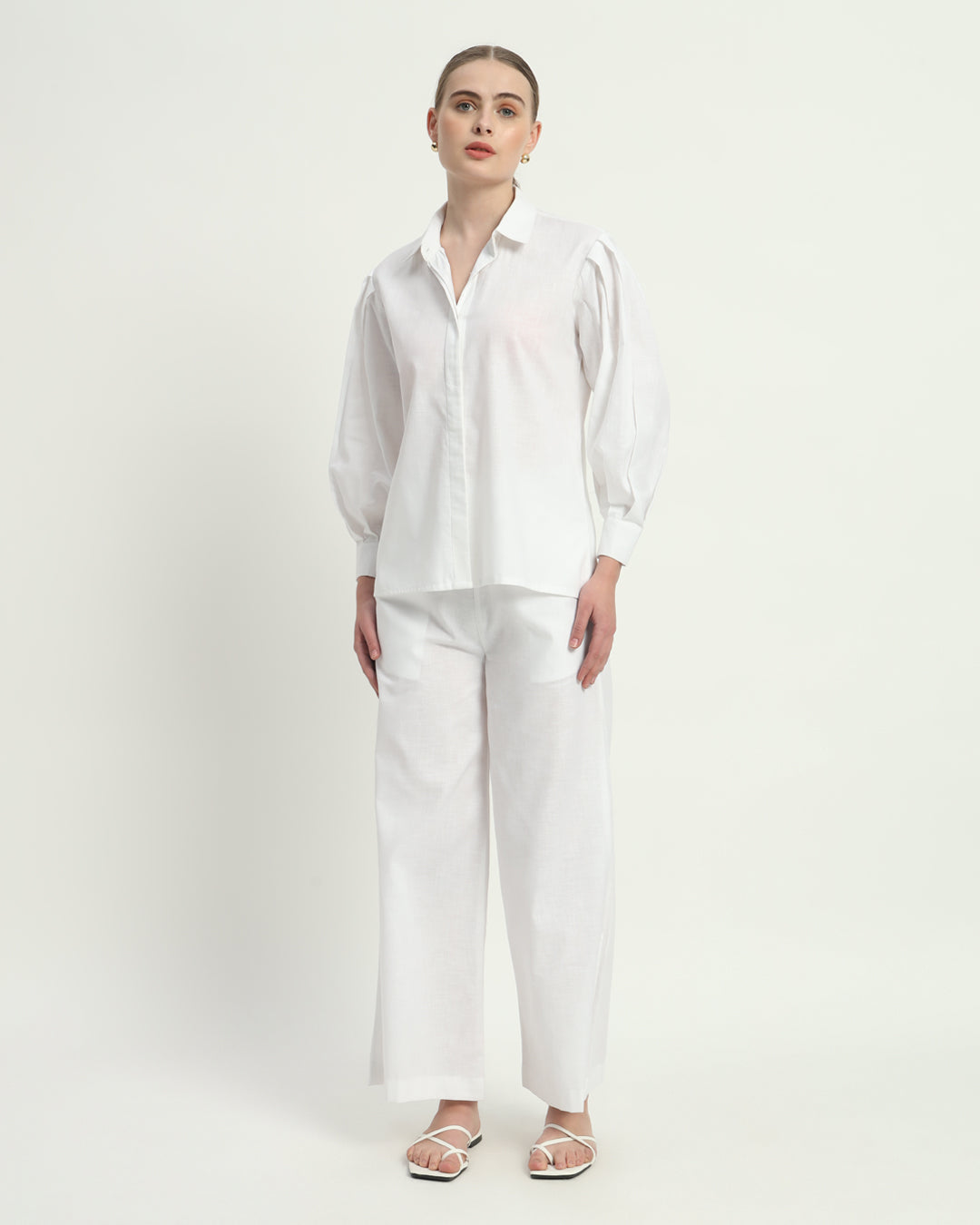 Pants Matching Set- White Linen Flare & Flair