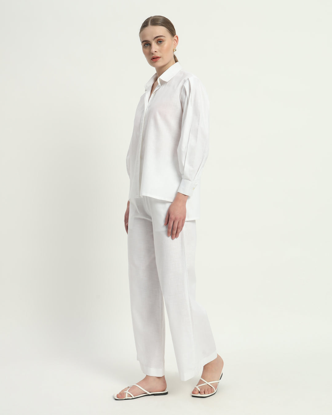 Pants Matching Set- White Linen Flare & Flair