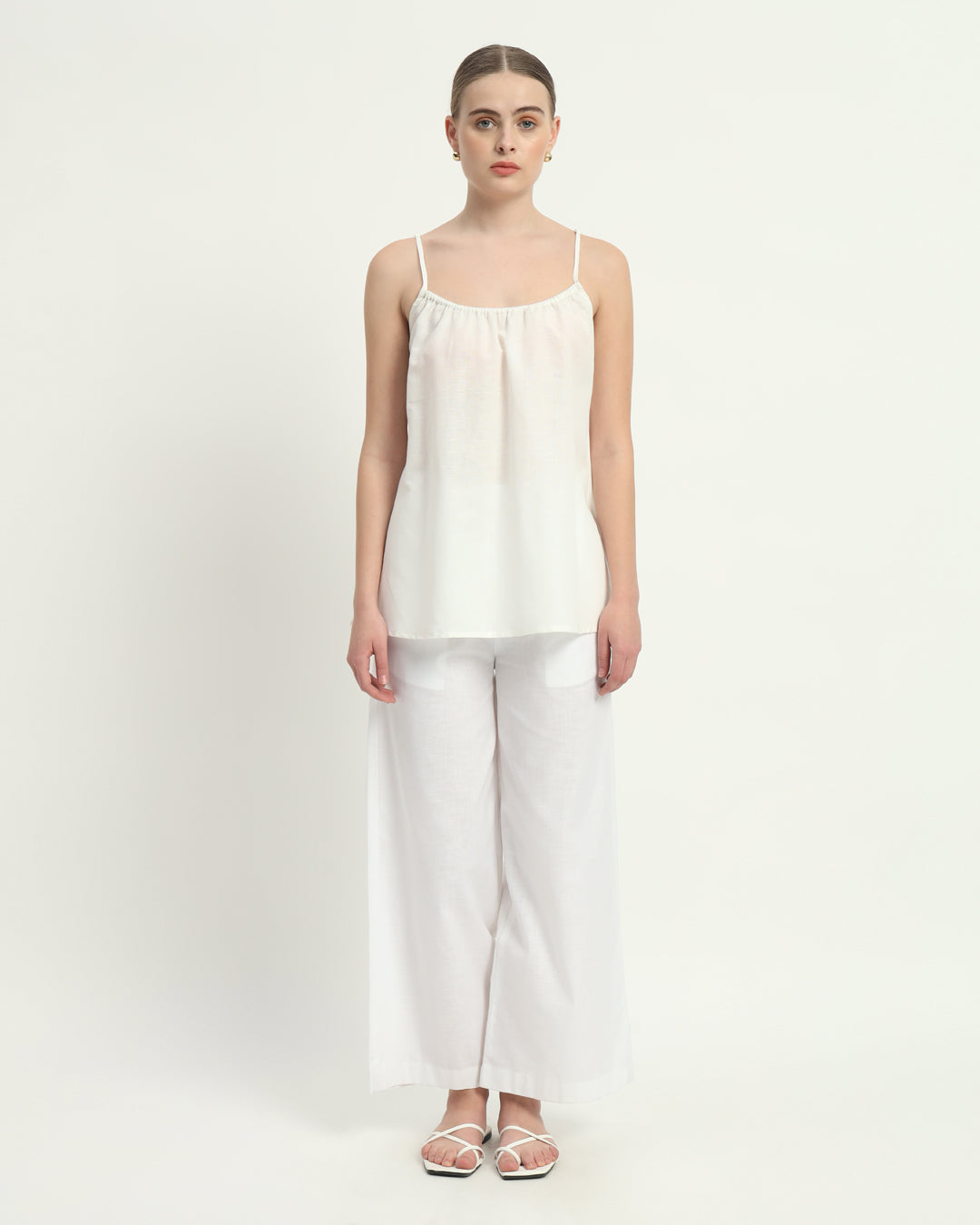 Pants Matching Set- White Linen Easy Breeze Adjustable Neck