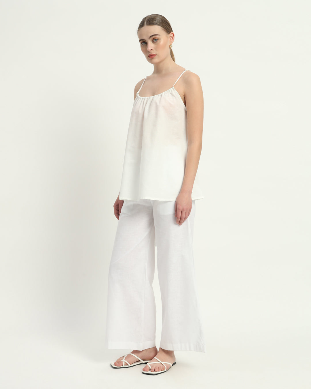 Pants Matching Set- White Linen Easy Breeze Adjustable Neck