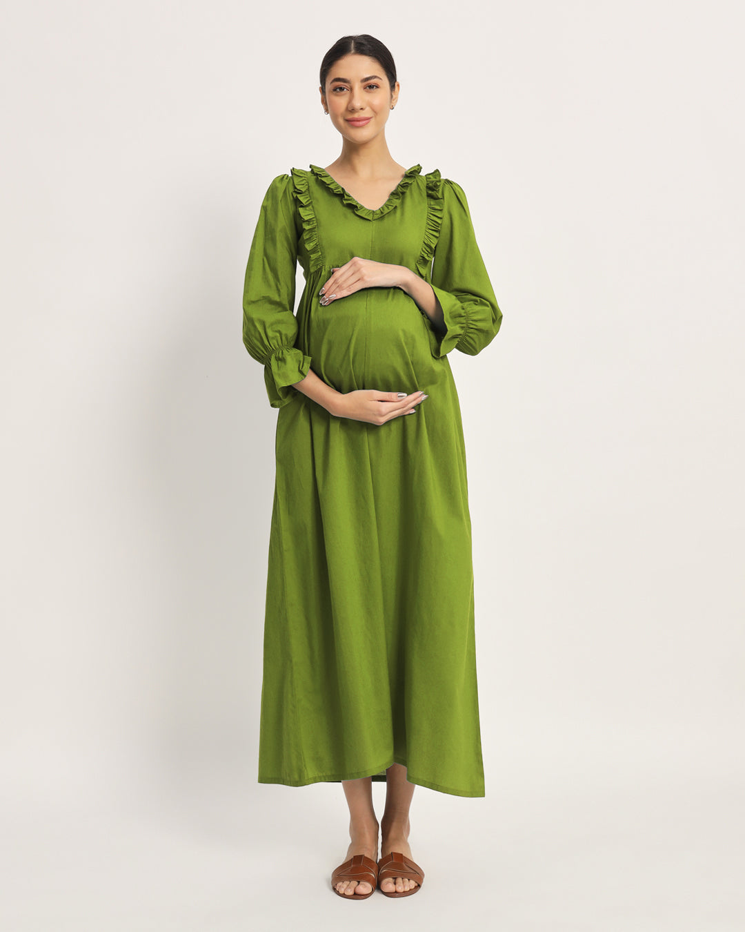 Sage Green Functional Flow Maternity & Nursing Dress