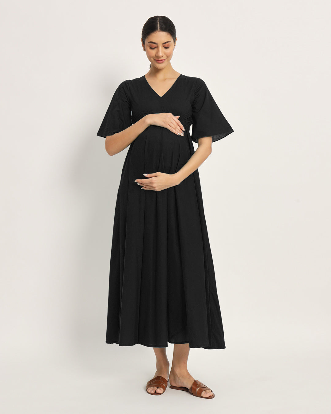 Classic Black Life Bloom Maternity & Nursing Dress