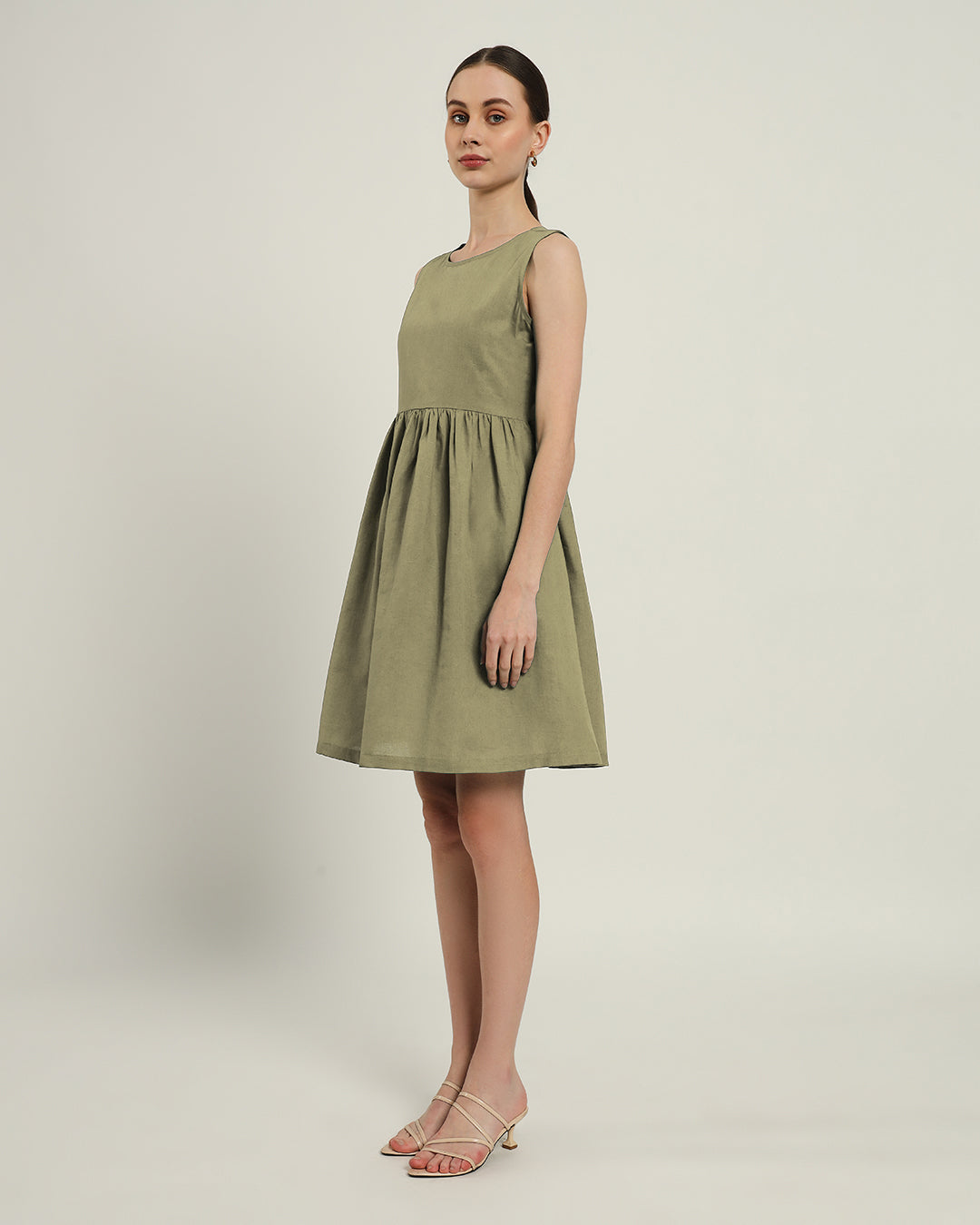 The Chania Daisy Olive Linen Dress