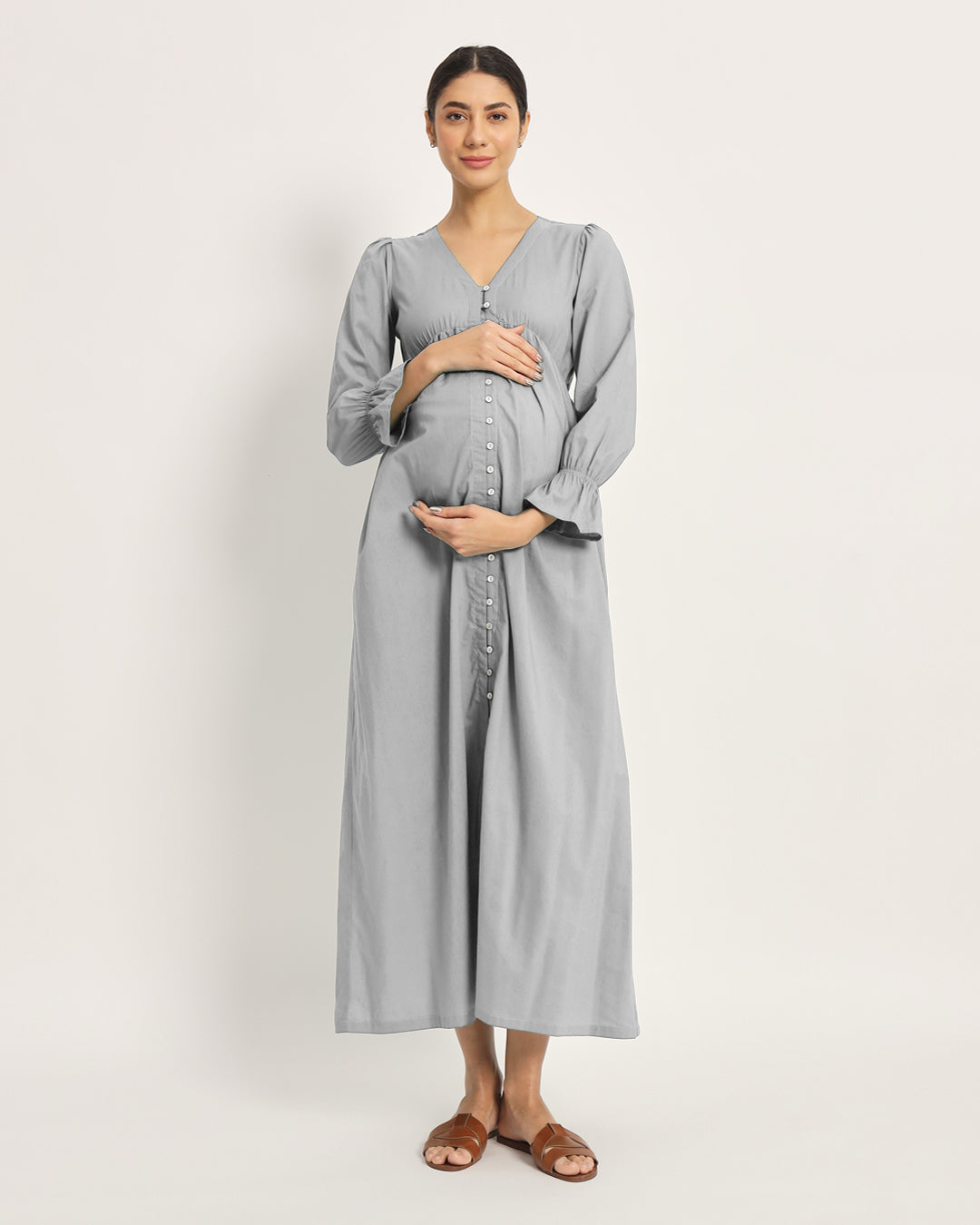 Iced Grey Glowing Bellies Maternity & Nursing Dress