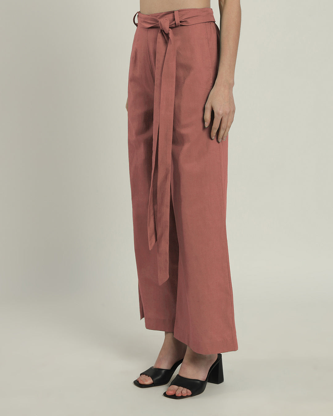 Ivory Pink Wide Pull-On Linen Pants