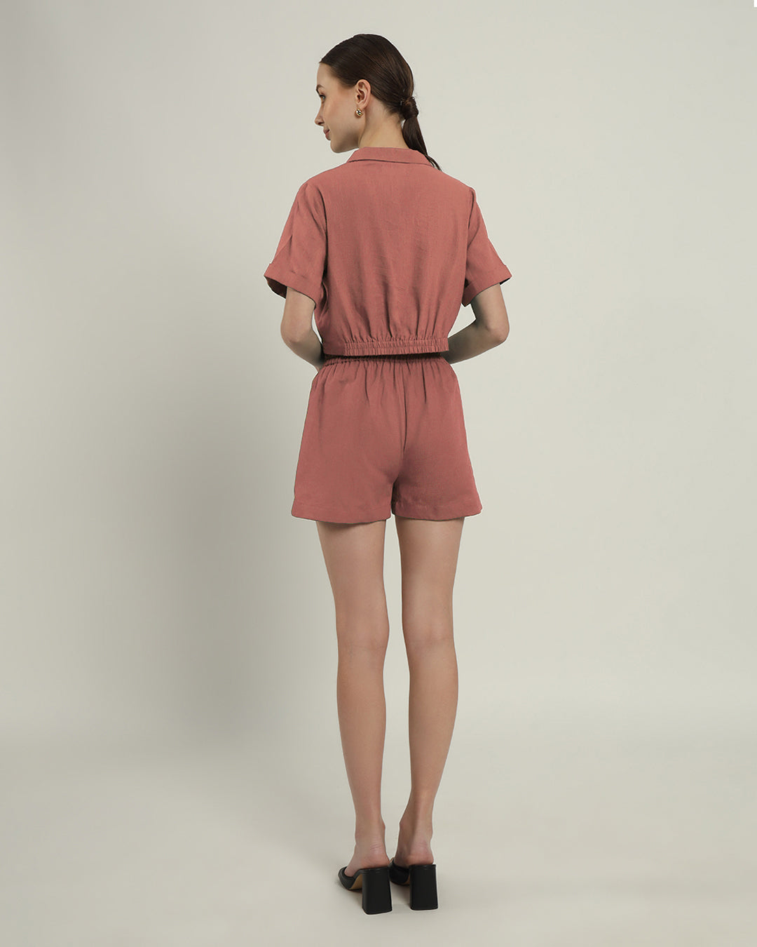 Shorts Matching Set- Ivory Pink Lapel Collar