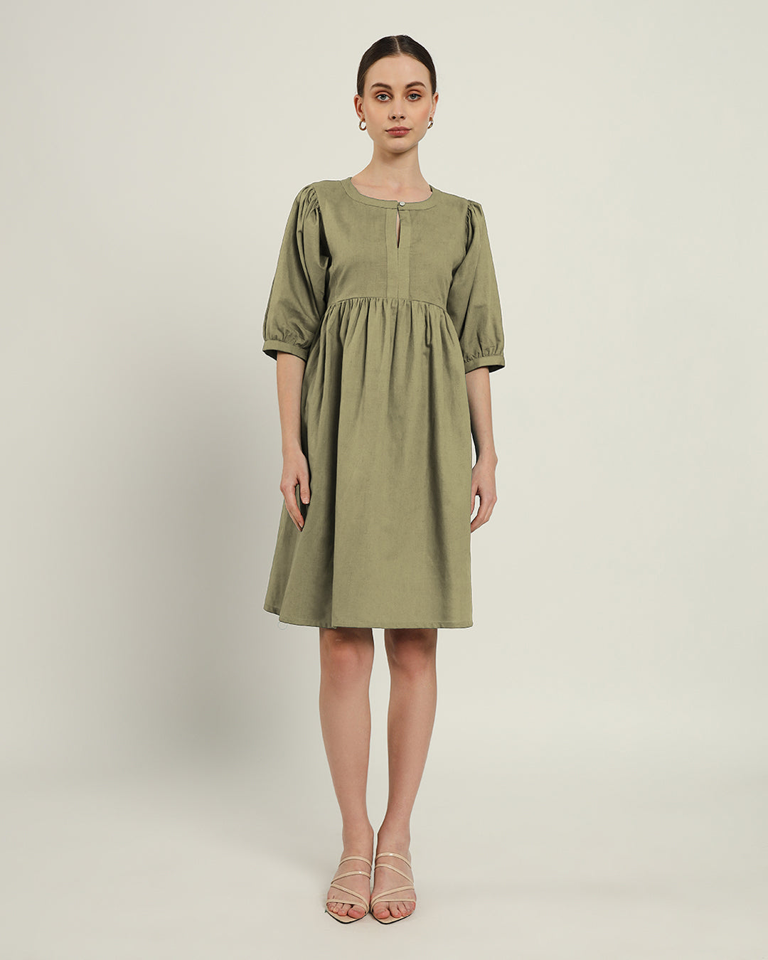 The Aira Daisy Olive Linen Dress