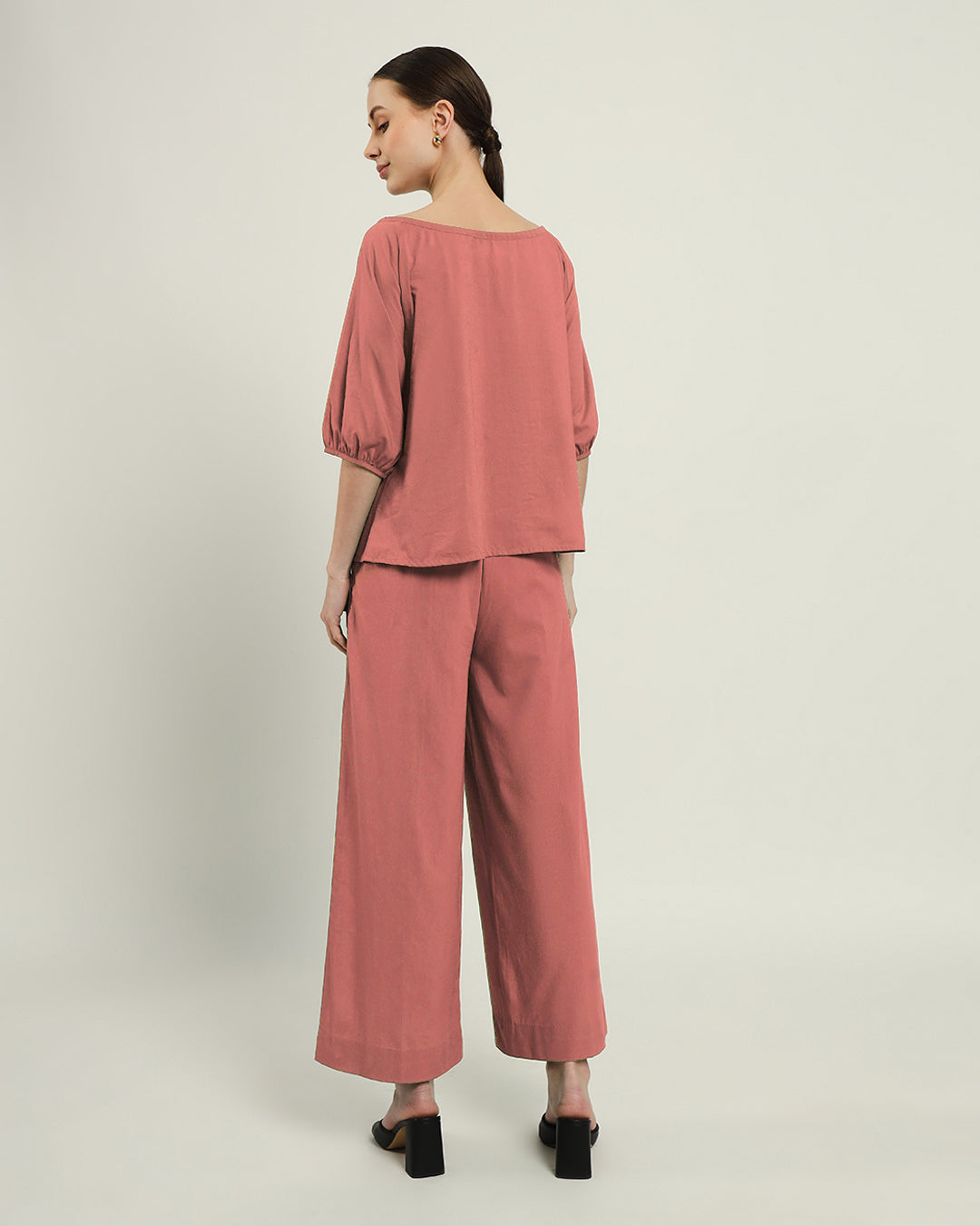 Pants Matching Set- Ivory Pink Effortless BowtNeck