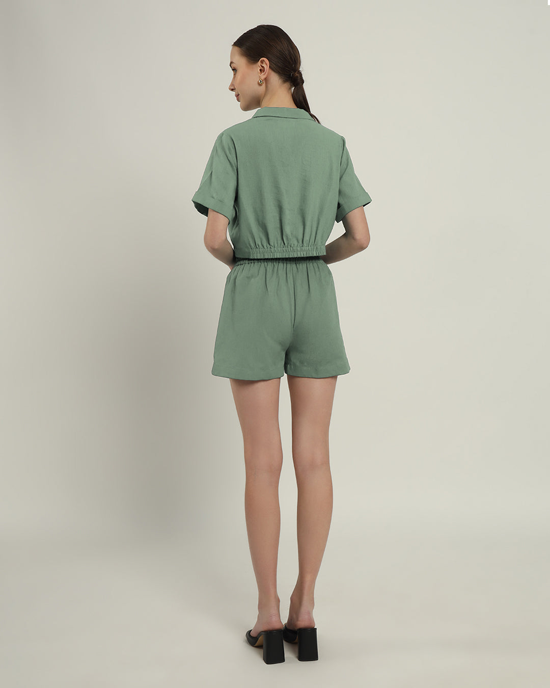 Shorts Matching Set- Mint Lapel Collar