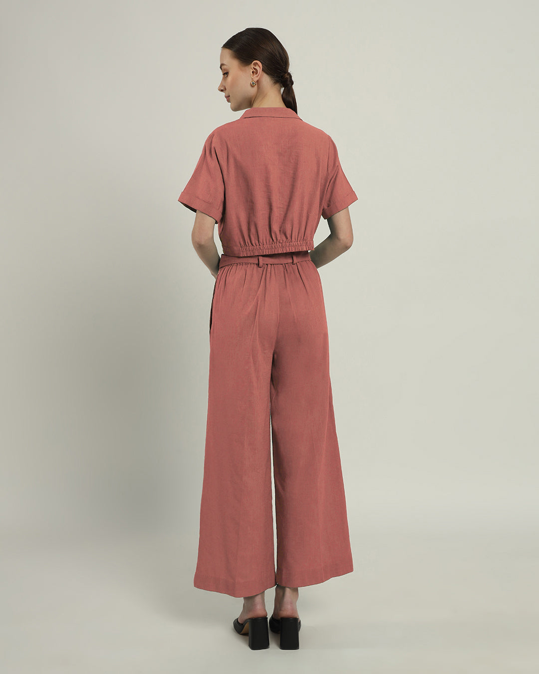 Pants Matching Set- Ivory Pink Lapel Collar