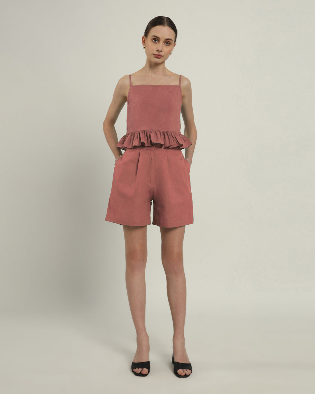 Shorts Matching Set- Ivory Pink Whimsical Willow