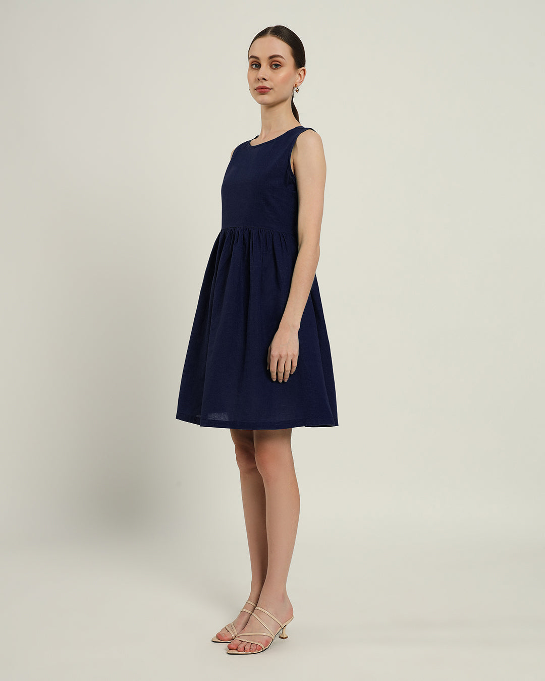 The Chania Daisy Midnight Blue Linen Dress