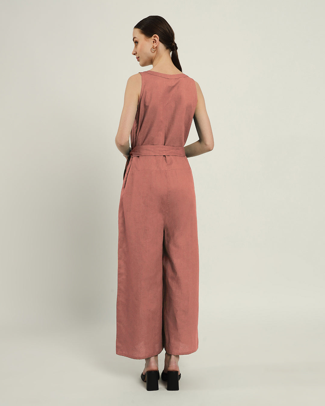 Ivory Pink Run The Show V Neck Button Down Jumpsuit