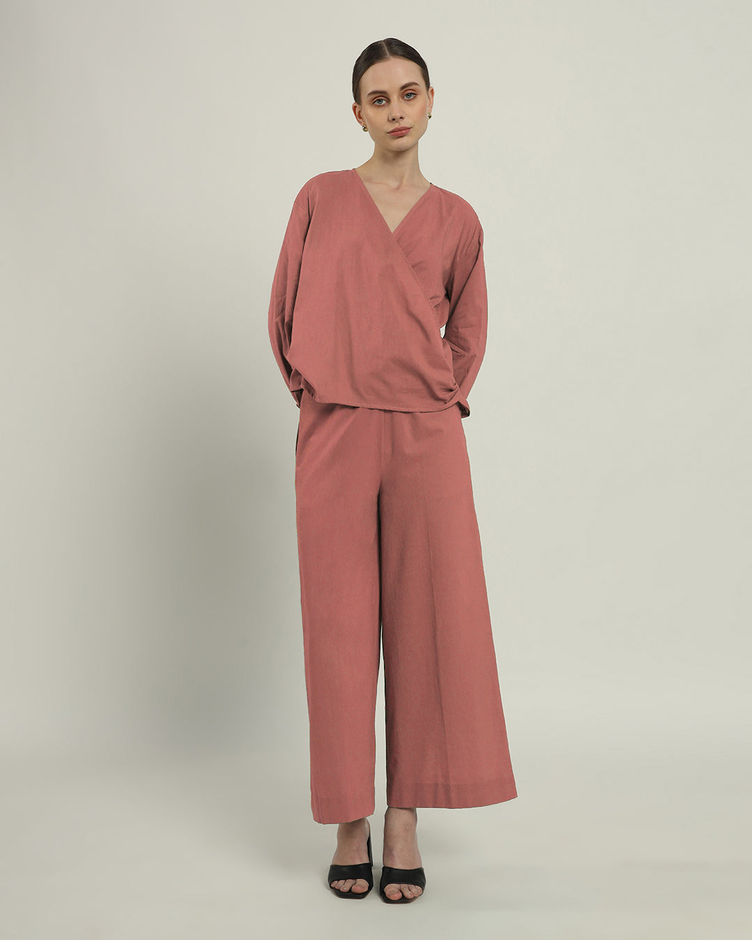 Pants Matching Set- Ivory Pink Flare & Wrap