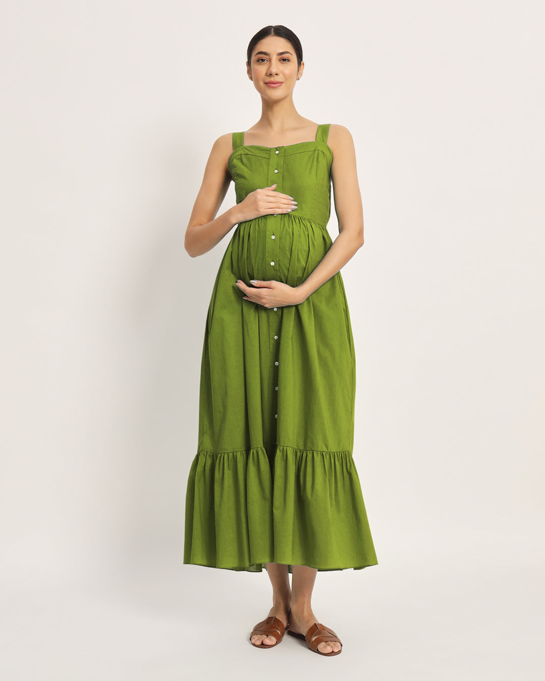 Sage Green Mama Modish Maternity & Nursing Dress