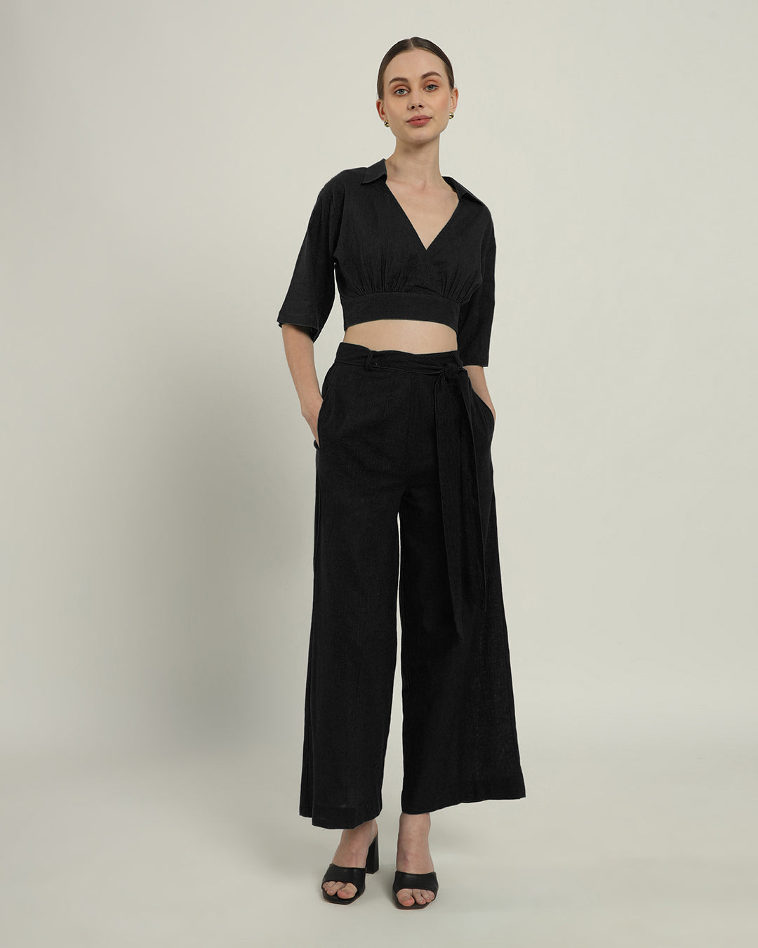 Noir V Graceful Gathers Crop Solid Top (Without Bottoms)