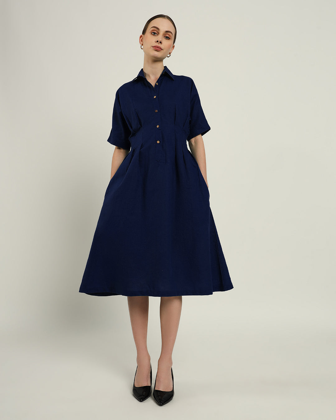 The Salford Daisy Midnight Blue Linen Dress