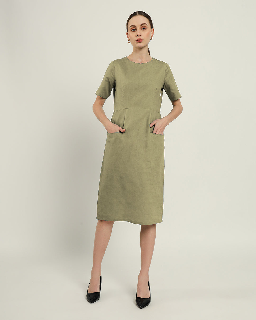 The Cairo Daisy Olive Linen Dress