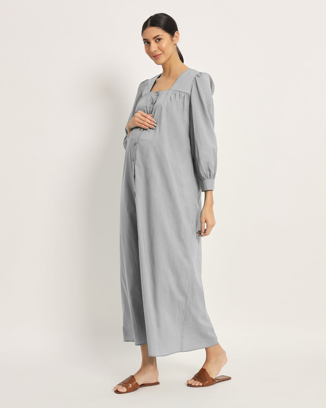 Iced Grey Blossom Maternity & Nursing Dress