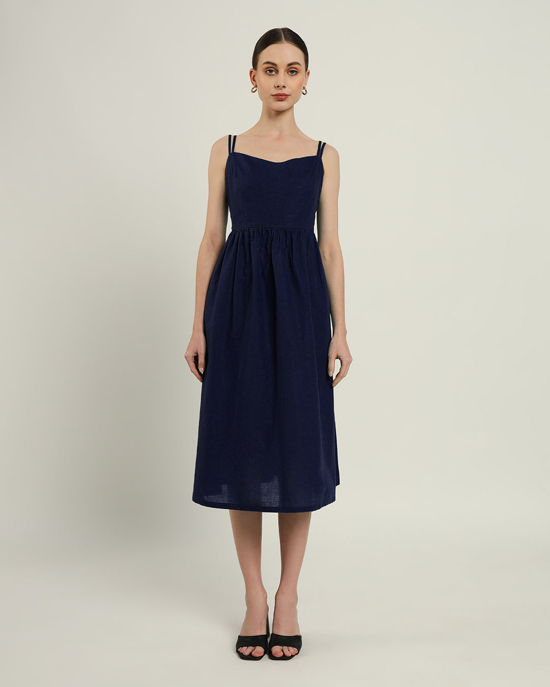 The Haiti Daisy Midnight Blue Linen Dress