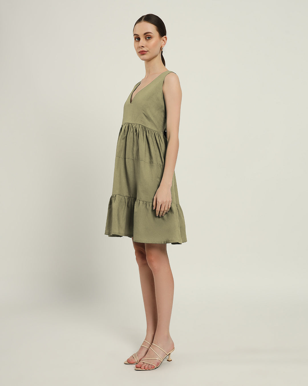 The Minsk Daisy Olive Linen Dress