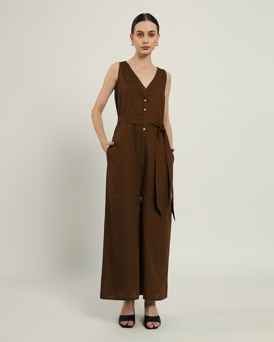 Nutshell Run The Show V Neck Button Down Jumpsuit