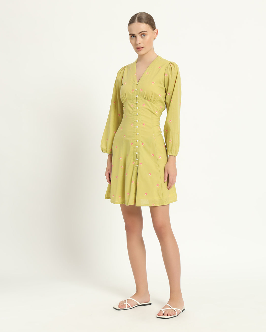 The Dafni Lime Cosmos Cotton Dress