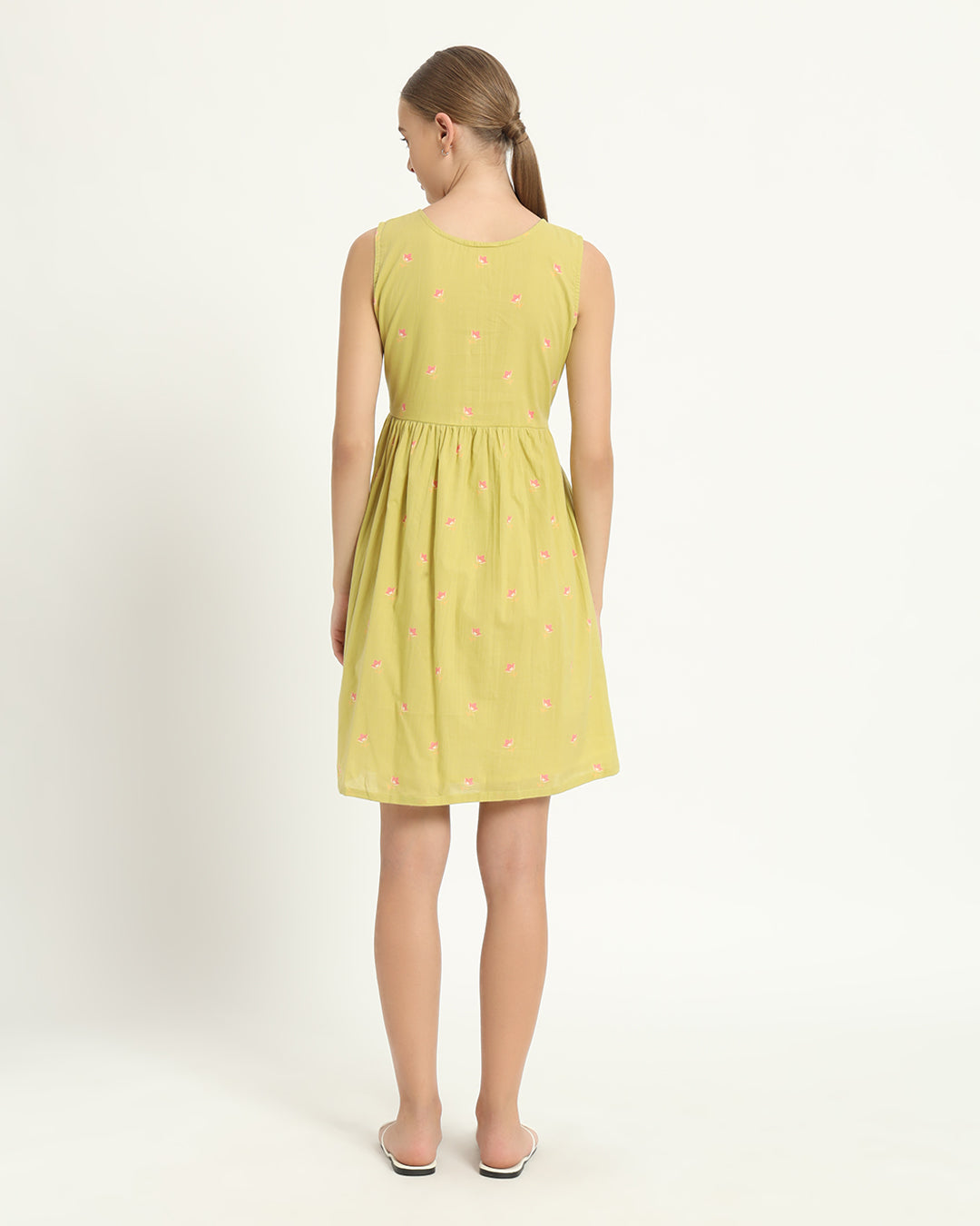 The Chania Lime Cosmos Cotton Dress