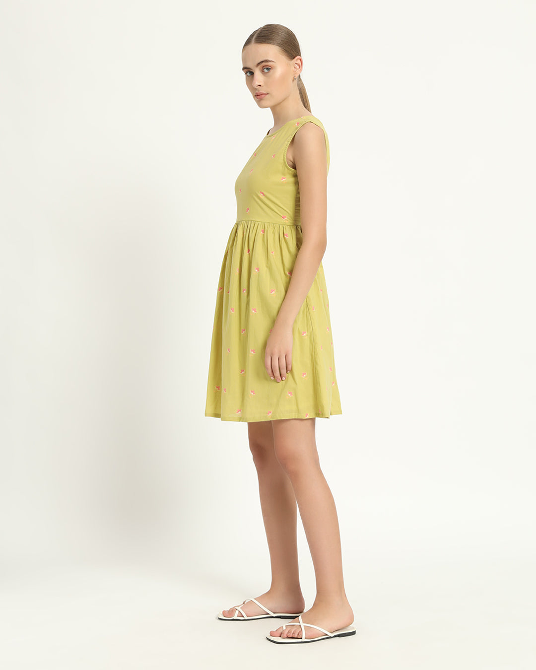 The Chania Lime Cosmos Cotton Dress